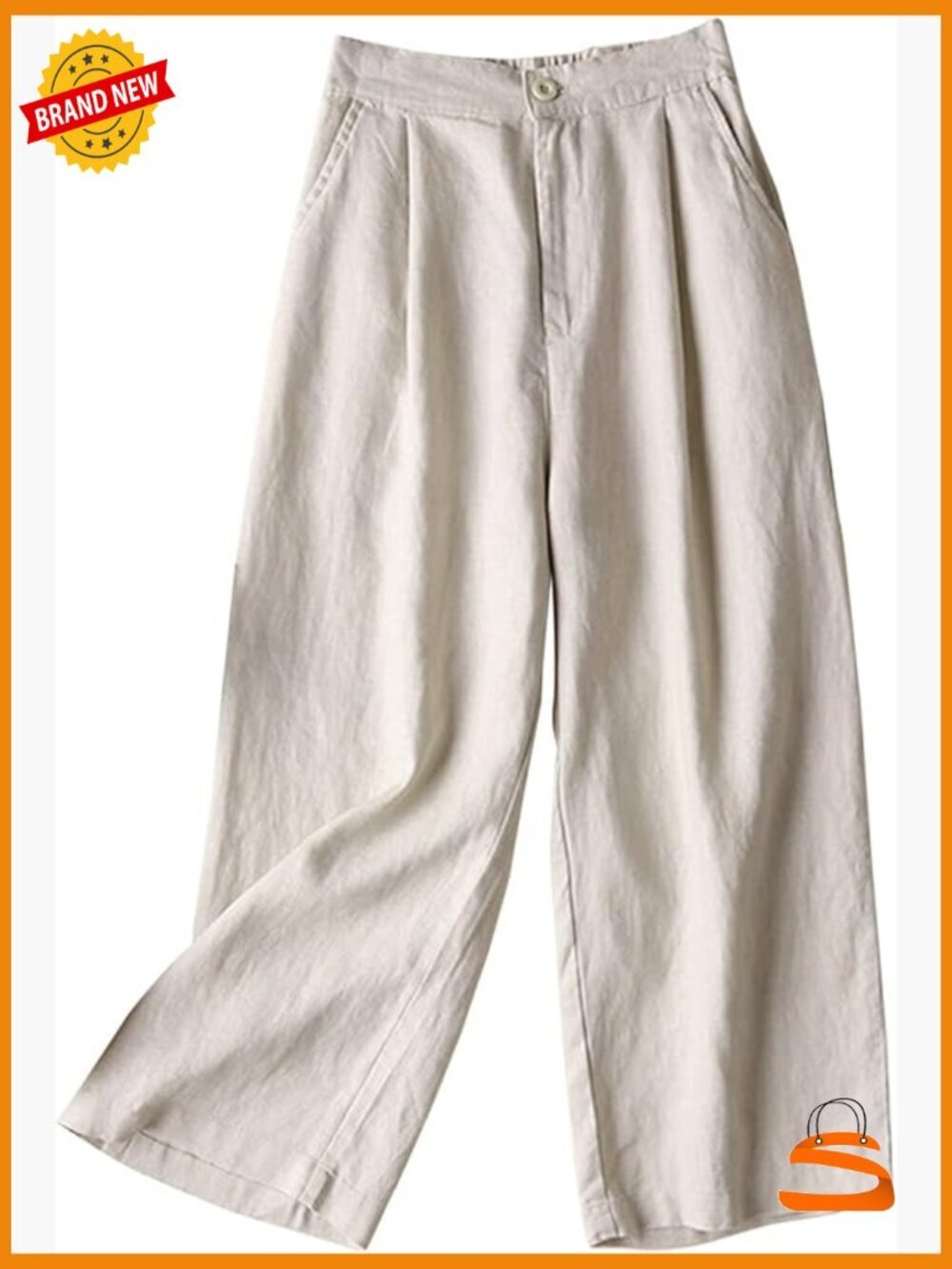 100% Linen Wide Leg Cropped Palazzo Pants Casual Summer